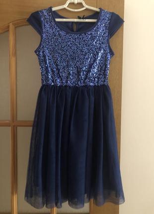 Неймовірно красиве святкове плаття на дівчинку 7-8 років, темно синє, ціна кінцева!