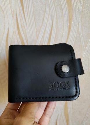 Черный кожаный кошелек портмоне ручной работы bogz
