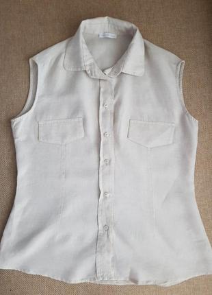 Рубашка приталена без рукавів льон made in italy2 фото