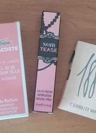 Lacoste 1212 rose 60 мл, cerruti 1881 pour femme 5 мл, noir tease victoria's secre 20 мл1 фото