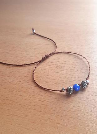 Браслет плетен hand made бижутер намистини тренд бохо котяче око тонк лаконич прикрашен етно намистин иризац друж
