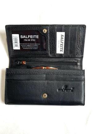 Класичний шкіряний чорно-червоний гаманець salfeite italian style2 фото