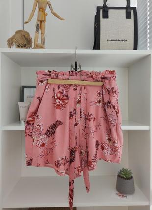 Шорти шорты кежуал з поясом комфортні якісні рожеві принт як нові бренд zebra4 фото