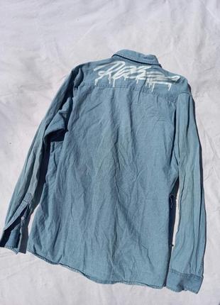 Распродажа джинсовая рубашка котон мужская джинсовая рубашка в стиле пэчворк2 фото