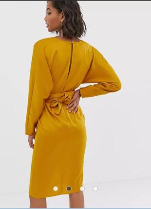 Жёлтое атласное платье миди с поясом 48 размер3 фото