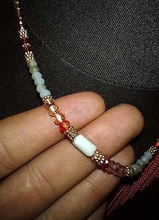 Барвисте блискуче кольє дворядне з скляними намистинами2 фото