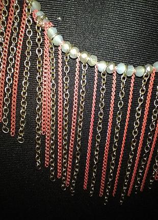 Барвисте блискуче кольє дворядне з скляними намистинами3 фото