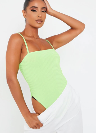 Неоновый боди i saw it first neon lime ribbed strappy bodysuit2 фото