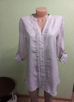 Женская льняная рубашка сорочка блузка свободного кроя