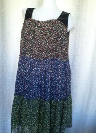 Женское ярусное шифоновое летнее платье, сарафан в мелкий цветок, жіноче плаття, сукня