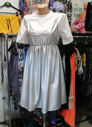Сукня сарафан еко шкіра стрейч з красивим мереживом по подолу, дуже ефектно виглядає на білу футболк4 фото
