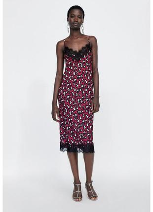 Платье комбинация в бельевом стиле ✨zara✨миди платье  леопардовый анималистический принт элементы кружева3 фото