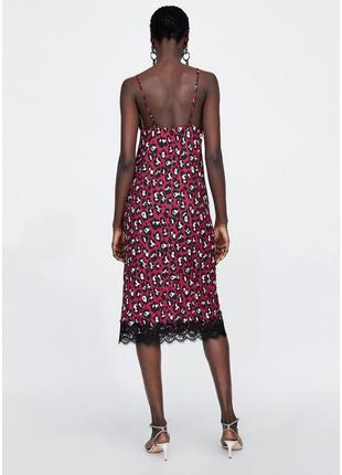 Платье комбинация в бельевом стиле ✨zara✨миди платье  леопардовый анималистический принт элементы кружева5 фото