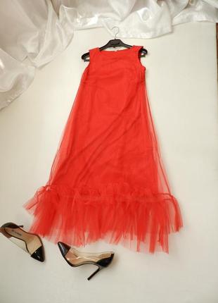 Пишна сукня рюші волан євро сітка фатин подвійний шар фатину трапеція в наявності колір червоний і з