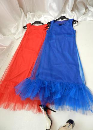 Пишна сукня рюші волан євро сітка фатин подвійний шар фатину трапеція в наявності колір червоний і з6 фото