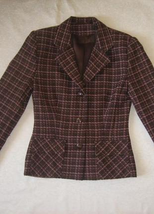 Стильный пиджак приталенный в клетку длинный рукав, шоколадный с розовым1 фото