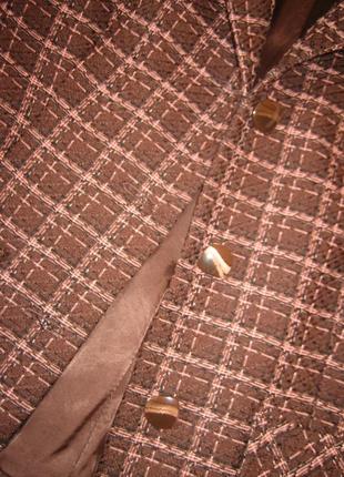 Стильный пиджак приталенный в клетку длинный рукав, шоколадный с розовым3 фото