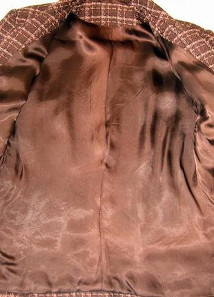 Стильный пиджак приталенный в клетку длинный рукав, шоколадный с розовым8 фото