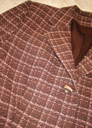 Стильный пиджак приталенный в клетку длинный рукав, шоколадный с розовым4 фото