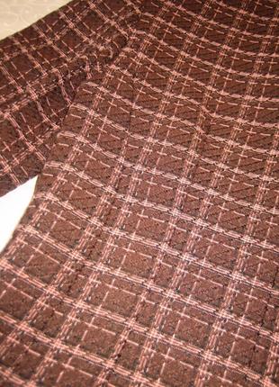Стильный пиджак приталенный в клетку длинный рукав, шоколадный с розовым7 фото