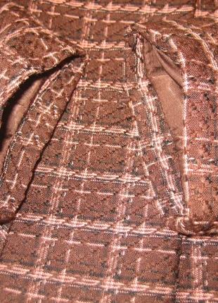 Стильный пиджак приталенный в клетку длинный рукав, шоколадный с розовым5 фото