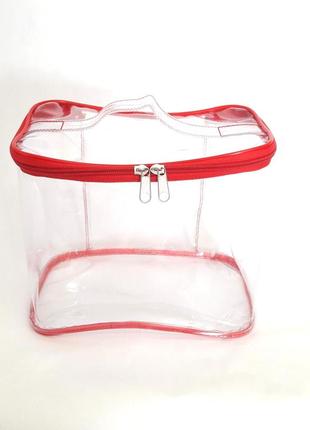 Велика прозора сумка-косметичка з червоним кантом.3 фото