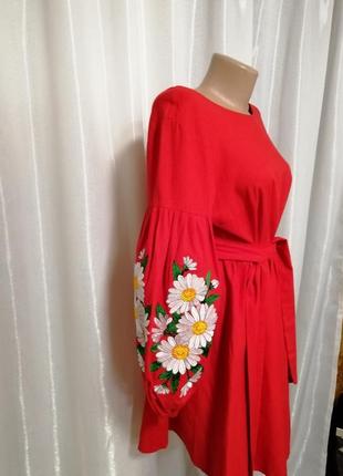 Шикарне плаття вишиванка пишний рукав ромашки тканина натуральний льон , розмір один єдиний , регулю10 фото