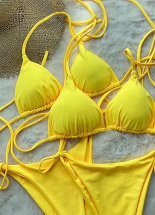 Желтый купальник бикини с завязками5 фото