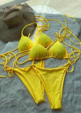 Желтый купальник бикини с завязками4 фото
