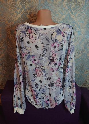 Красивая блуза в цветы с трикотажными манжетами блузка свитшот р.s/m блузочка6 фото