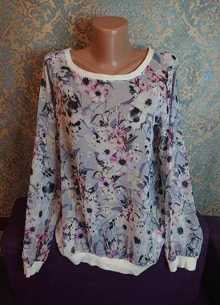 Красивая блуза в цветы с трикотажными манжетами блузка свитшот р.s/m блузочка7 фото