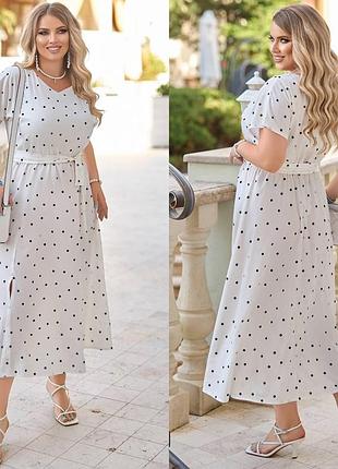 Плаття в горох з розрізом 50-60 р-р