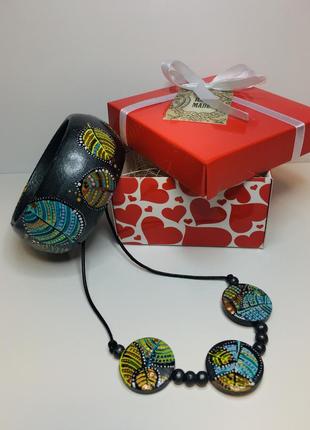 Браслет з кулоном дерев'яний