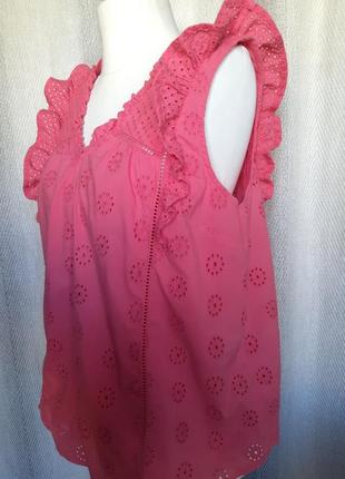 100% коттон женская коралловая летняя натуральная блуза, блузка, майка, прошивка, вышивка.4 фото