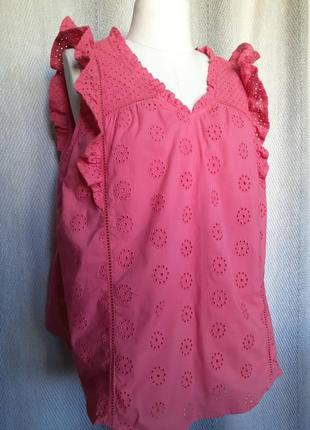 100% коттон женская коралловая летняя натуральная блуза, блузка, майка, прошивка, вышивка.6 фото