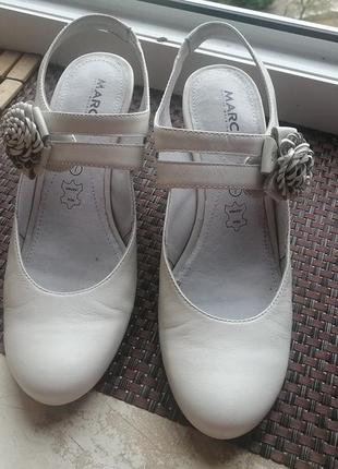 Нарядные женские белые кожаные туфли marco 39-40 р.(6)5 фото