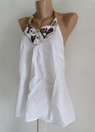 🤍бавовняна біла сорочка з вишивкою в стилі бохо 🤍білий топ з вишивкою відкриті плечі