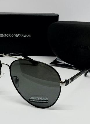 Emporio armani окуляри краплі чоловічі сонцезахисні чорні з сріблом поляризированные1 фото