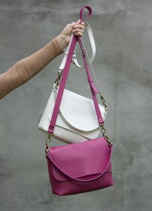 Яскрава рожева сумка з натуральної шкіри.9 фото