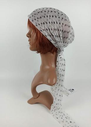 Тончайший шелковый газовый платок хустка 100% шелк на голову шею новый белый в горошек