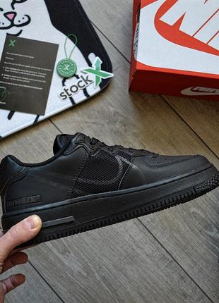 Шкіряні, чорні кросівки nike air force 1 react black2 фото