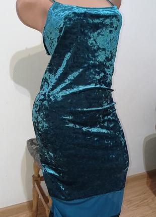 Оксамитова сукня кольору морської хвилі1 фото