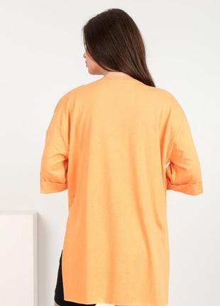 Стильная оранжевая футболка с надписью рисунком оверсайз большой размер батал2 фото