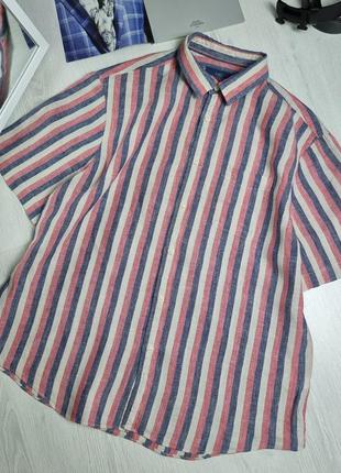 Лляна сорочка в смужку m&s з коротким рукавом