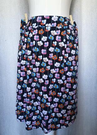 Новая женская яркая, летняя трикотажная вискозная юбка в мелкий цветок, спідниця3 фото