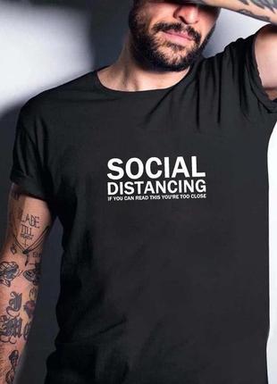 Чоловіча чорна футболка з принтом "social distancing"