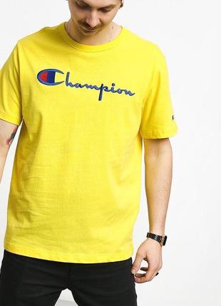 Оригінальна футболка champion premium reverse weave big logo t-shirt yellow3 фото