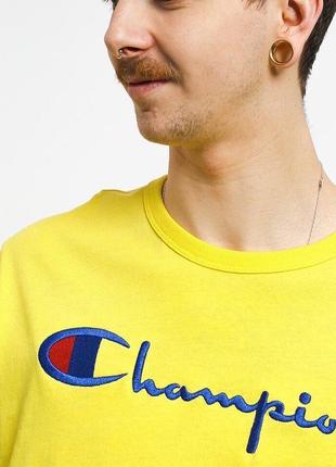 Оригінальна футболка champion premium reverse weave big logo t-shirt yellow7 фото