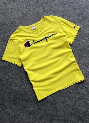 Оригінальна футболка champion premium reverse weave big logo t-shirt yellow2 фото