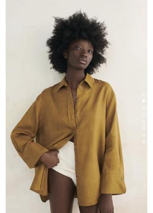 Лляна сорочка з льону яскрава zara оригінал